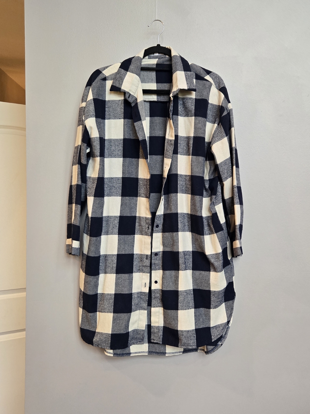 B.D Collection Black White Buffalo Plaid Flannel Shirt Dress Medium